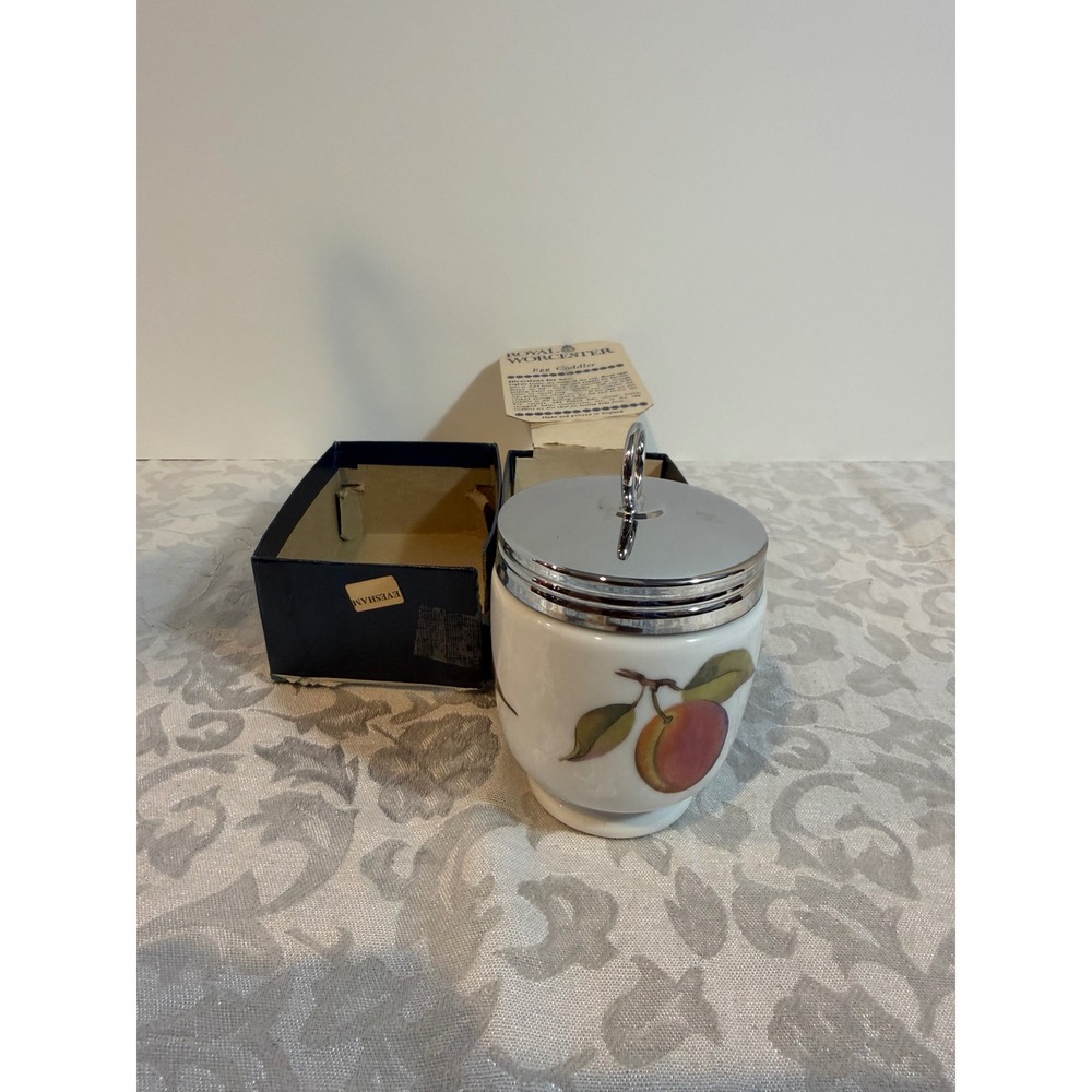 Royal Worcester Evesham King Size Porcelain Egg Coddler with Chrome Lid England